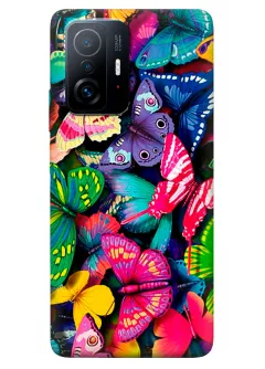 Xiaomi 11T Pro бампер силиконовый с яркими разноцветными бабочкаии