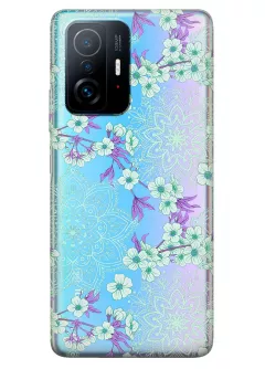 Xiaomi 11T Pro прозрачный силиконовый чехол с принтом - Цветочная мандала