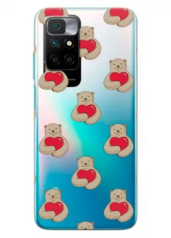 Xiaomi Redmi 10 Prime прозрачный силиконовый чехол с принтом - Влюбленные медведи