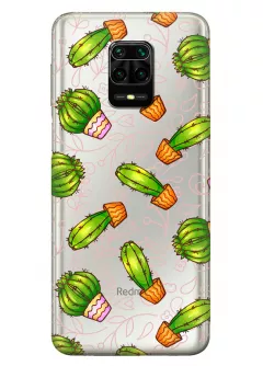 Xiaomi Redmi Note 10 Lite прозрачный силиконовый чехол с принтом - Арт кактусы
