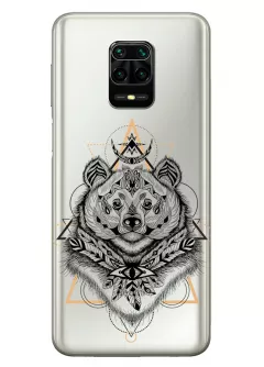 Чехол для Редми Нот 10 Лайт с прозрачным рисунком из силикона - Медведь индеец
