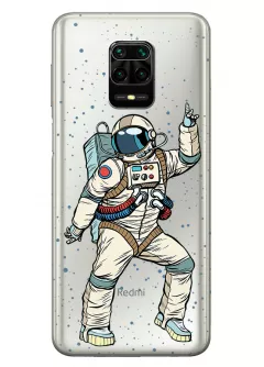 Сяоми Редми Нот 10 Лайт прозрачный силиконовый чехол с принтом - Веселый космонавт
