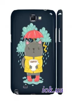 Чехол для Galaxy Note 2 - Котик под дождём