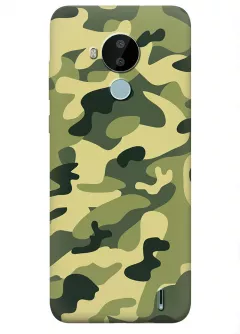 Военный чехол на Nokia C30 из прочного силикона с хаки принтом - Зеленый камуфляж