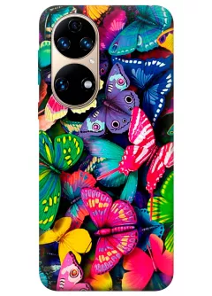 Huawei P50 бампер силиконовый с яркими разноцветными бабочкаии