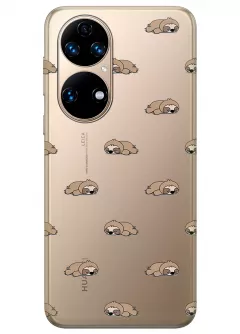 Чехол для Хуавей П50 с прозрачным рисунком из силикона - Спящие ленивцы