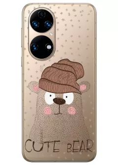 Huawei P50 прозрачный силиконовый чехол с принтом - Медведь