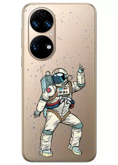 Хуавей П50 прозрачный силиконовый чехол с принтом - Веселый космонавт