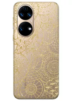 Huawei P50 прозрачный силиконовый чехол с принтом - Золотая мандала