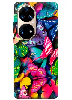 Huawei P50 Pro бампер силиконовый с яркими разноцветными бабочкаии