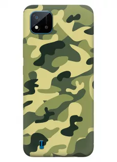 Военный чехол на Realme C11 2021 из прочного силикона с хаки принтом - Зеленый камуфляж