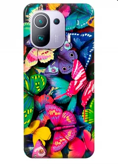 Xiaomi Mi 11 Pro бампер силиконовый с яркими разноцветными бабочкаии