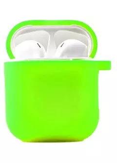 Силиконовый футляр с микрофиброй для наушников Airpods 1/2, Салатовый / Neon green