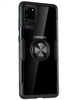 TPU+PC чехол Deen CrystalRing for Magnet (opp) для Samsung Galaxy S20 Ultra, Бесцветный / Черный