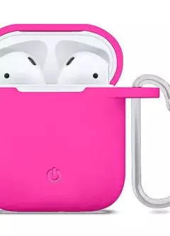 Силиконовый футляр с карабином для наушников AirPods, Розовый / Shiny pink