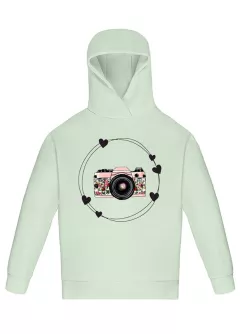 Детский овэрсайз худи с розовым фотоаппаратом в цветы