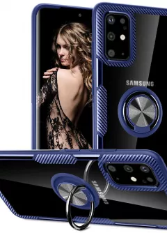 TPU+PC чехол Deen CrystalRing for Magnet (opp) для Samsung Galaxy S20+, Бесцветный / Синий