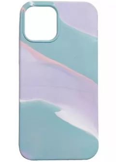 Чехол Silicone case full Aquarelle для Apple iPhone 12 Pro / 12 (6.1"), Бирюзово-сиреневый