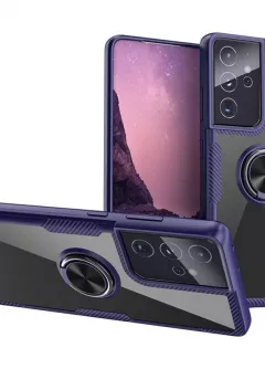 TPU+PC чехол Deen CrystalRing for Magnet (opp) для Samsung Galaxy S21 Ultra, Бесцветный / Синий