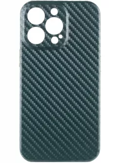 Уценка Кожаный чехол Leather Case Carbon series для Apple iPhone 13 Pro (6.1"), Дефект упаковки / Зеленый