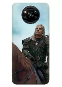 Чехол-накладка для Xiaomi Poco X3 из силикона - Ведьмак сериал Нетфликс The Witcher Netflix Serial Геральт из Ривии Генри Кавилл сидит верхом на коне Плотве