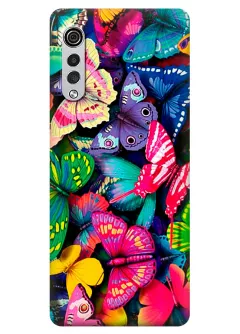 LG Velvet бампер силиконовый с яркими разноцветными бабочкаии
