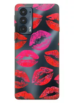 Motorola Edge 20 прозрачный силиконовый чехол с принтом - Поцелуи