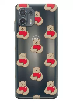 Motorola Edge 2021 прозрачный силиконовый чехол с принтом - Влюбленные медведи