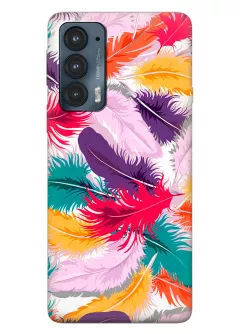 Motorola Edge 20 силиконовый чехол с картинкой - Цветные перья