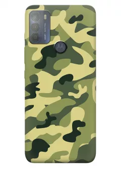 Военный чехол на Motorola G50 из прочного силикона с хаки принтом - Зеленый камуфляж