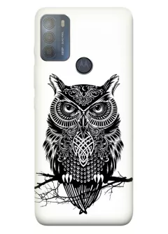 Клевый чехол для Motorola G50 с рисунком тату совы