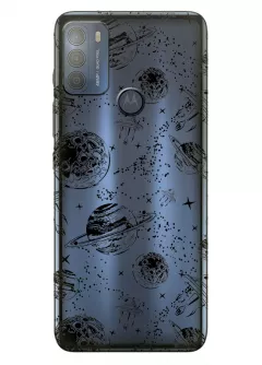 Motorola G50 прозрачный силиконовый чехол с принтом - Космос