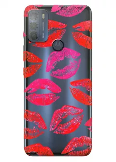 Motorola G50 прозрачный силиконовый чехол с принтом - Поцелуи