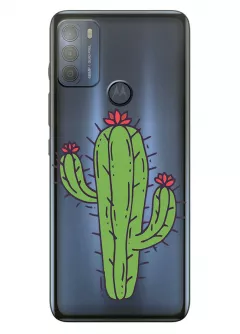 Motorola G50 прозрачный силиконовый чехол с принтом - Тропический кактус