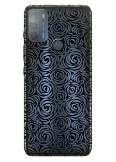 Motorola G50 прозрачный силиконовый чехол с принтом - Черные узоры