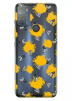 Motorola G50 прозрачный силиконовый чехол с принтом - Пчелы