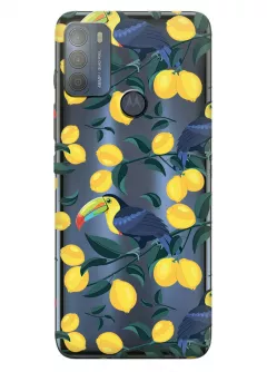 Motorola G50 прозрачный силиконовый чехол с принтом - Туканы и лимоны