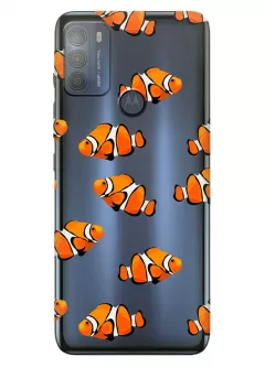 Motorola G50 прозрачный силиконовый чехол с принтом - Рыбки