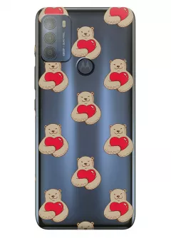 Motorola G50 прозрачный силиконовый чехол с принтом - Влюбленные медведи