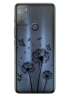 Motorola G50 прозрачный силиконовый чехол с принтом - Одуванчики