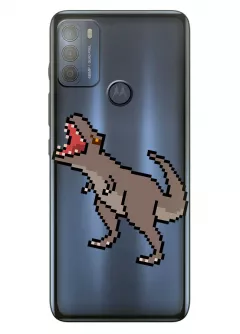 Motorola G50 прозрачный силиконовый чехол с принтом - Пиксельный динозавр