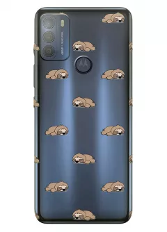 Чехол для Моторола ДЖ50 с прозрачным рисунком из силикона - Спящие ленивцы