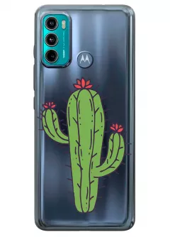 Motorola G60 прозрачный силиконовый чехол с принтом - Тропический кактус
