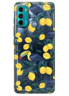 Motorola G60 прозрачный силиконовый чехол с принтом - Туканы и лимоны