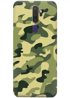 Военный чехол на Oppo A5 (2020) / Oppo A9 (2020) из прочного силикона с хаки принтом - Зеленый камуфляж
