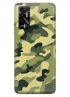 Военный чехол на Tecno Pova 2 из прочного силикона с хаки принтом - Зеленый камуфляж