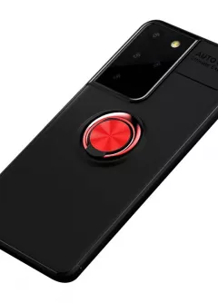 TPU чехол Deen ColorRing под магнитный держатель (opp) для Samsung Galaxy S21 Ultra, Черный / Красный