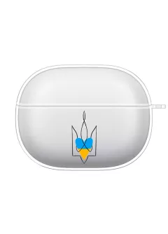 силиконовый прозрачный чехол для беспроводных наушников  Xiaomi Buds 3 с красивой картинкой - Тризуб и желто голубое сердце