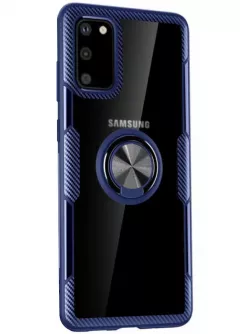 TPU+PC чехол Deen CrystalRing for Magnet (opp) для Samsung Galaxy S20, Бесцветный / Синий