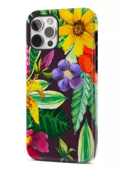 Гибридный противоударный чехол из резины и пластика с принтом - Яркие цветочки